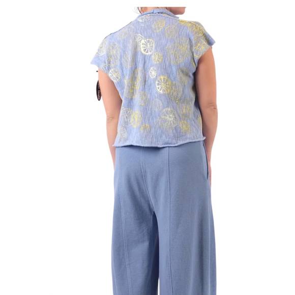 NEW PAPER TEMPLES v-neckline cardy shirt in capri ombre citrus - Picture 2 of 2